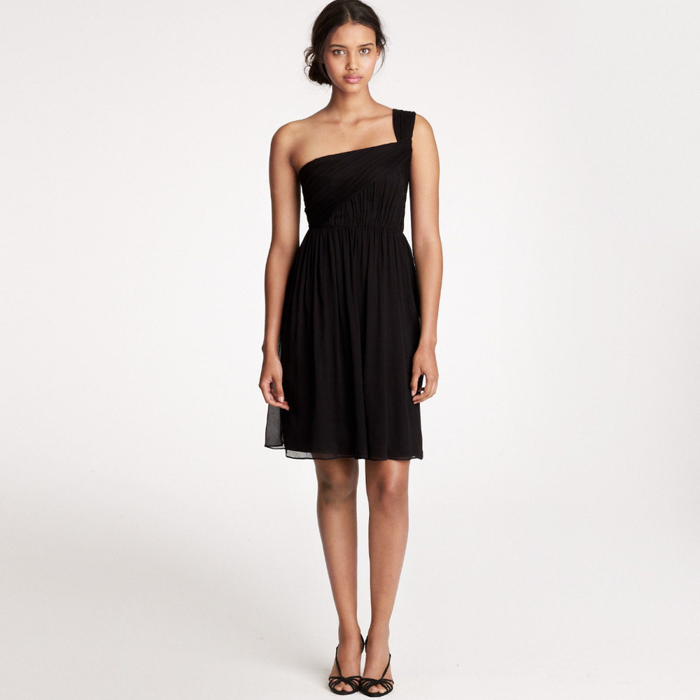 J CREW NWT NAVY 'Lucienne' Silk Chiffon One Shoulder Dress